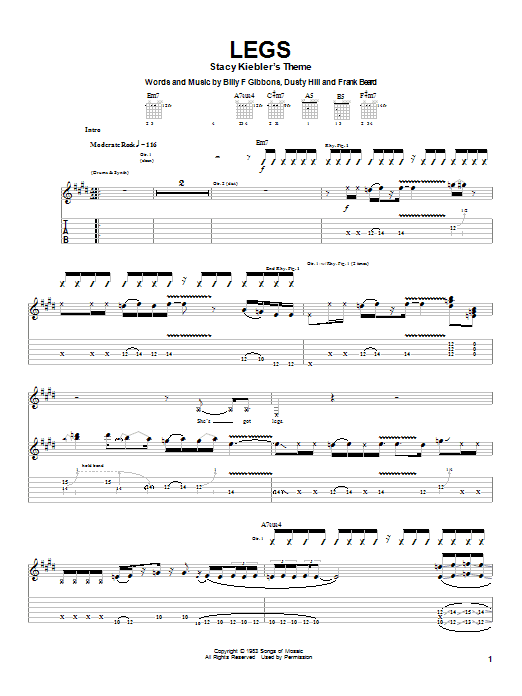 Kid Rock Legs sheet music notes and chords arranged for Guitar Tab