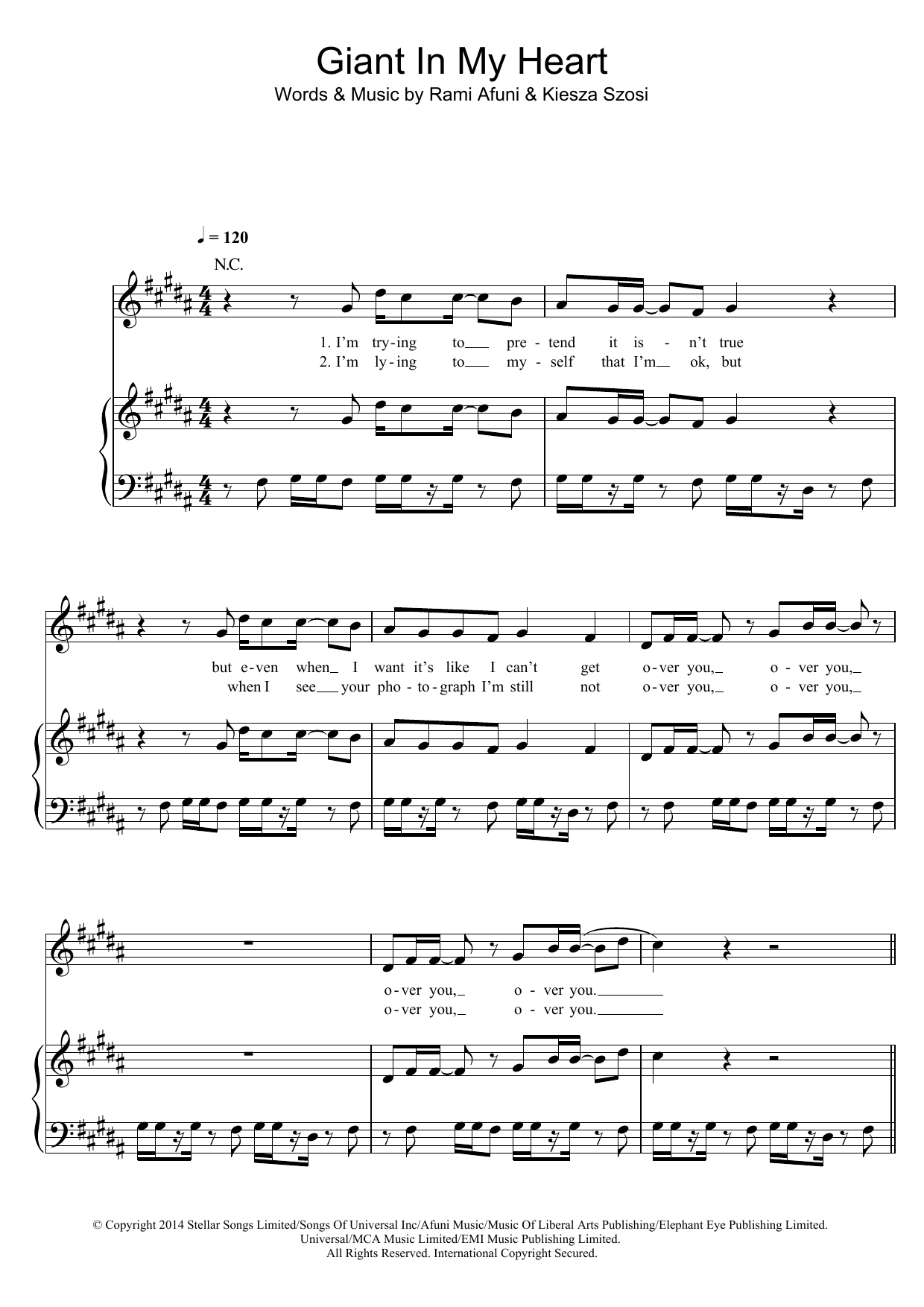 Kiesza Giant In My Heart sheet music notes and chords arranged for Piano, Vocal & Guitar Chords