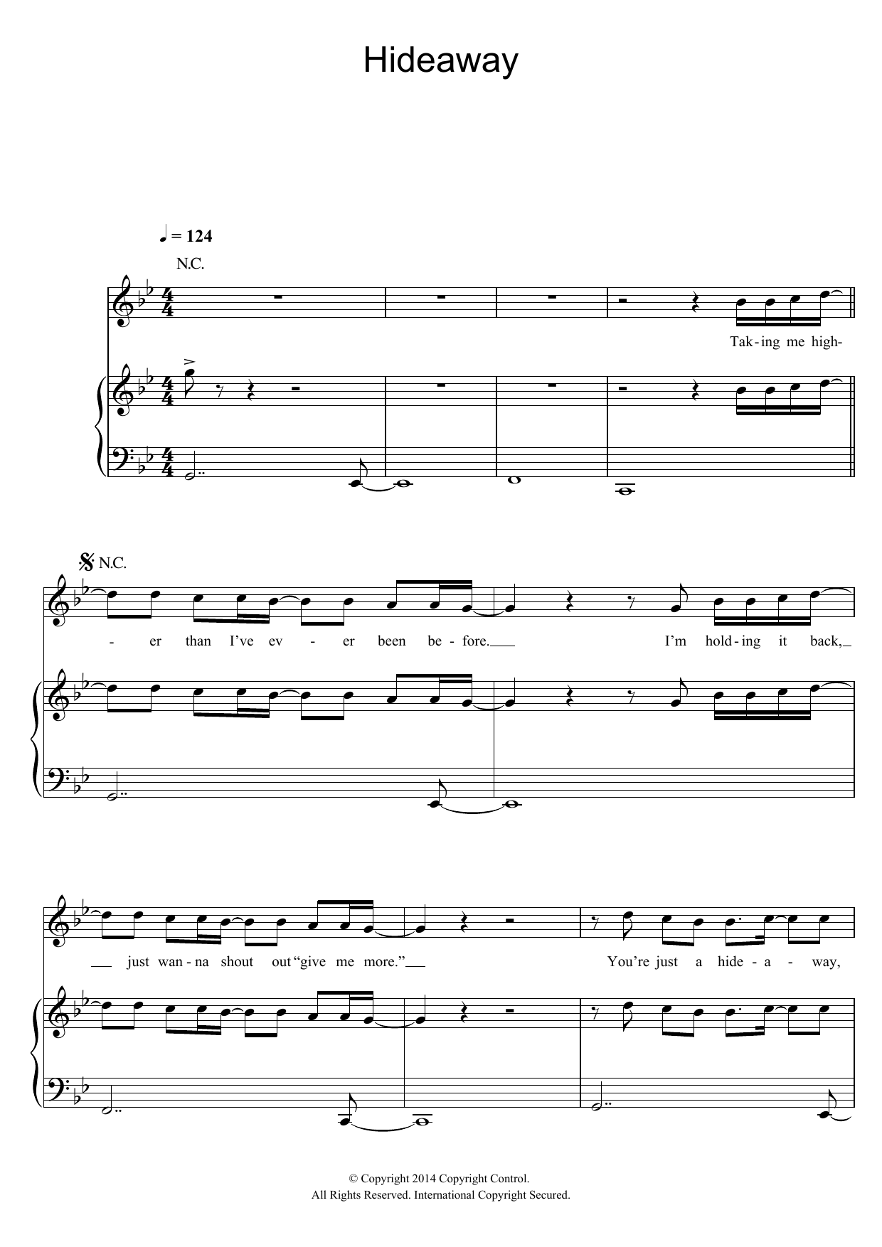 Kiesza Hideaway sheet music notes and chords arranged for Piano, Vocal & Guitar Chords