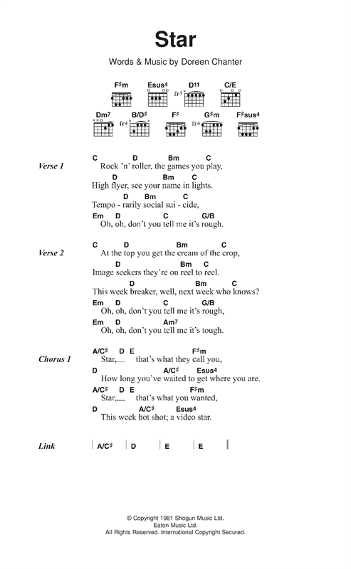Kiki Dee Star sheet music notes and chords arranged for Guitar Chords/Lyrics