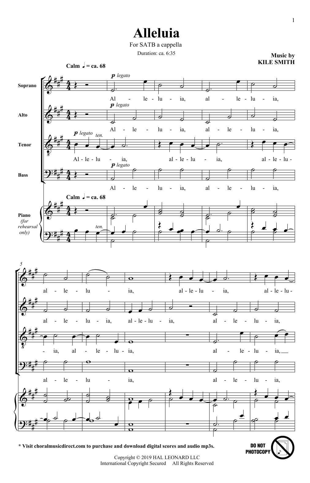 Kile Smith Alleluia sheet music notes and chords arranged for SATB Choir