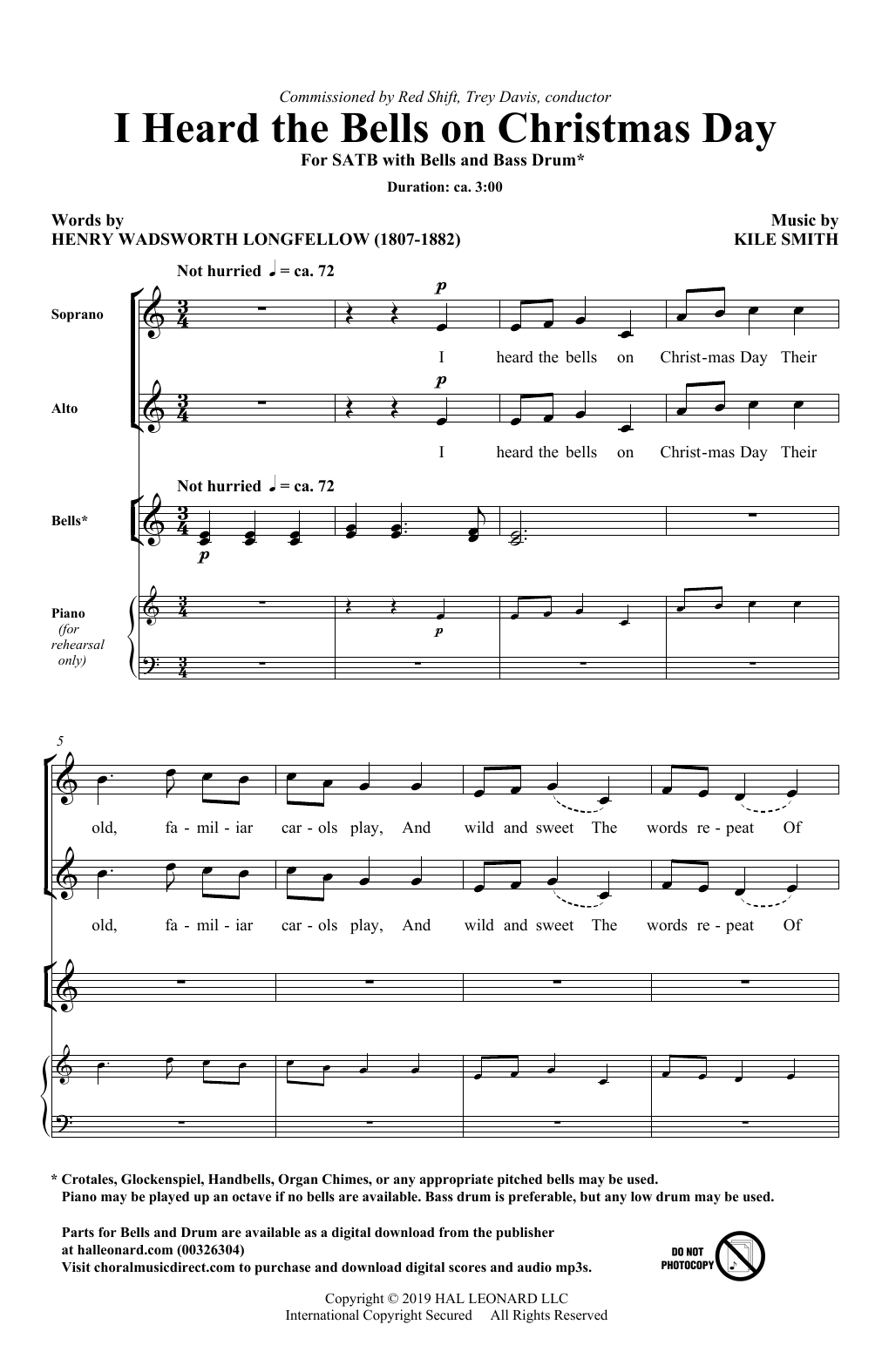 Kile Smith I Heard The Bells On Christmas Day sheet music notes and chords arranged for SATB Choir