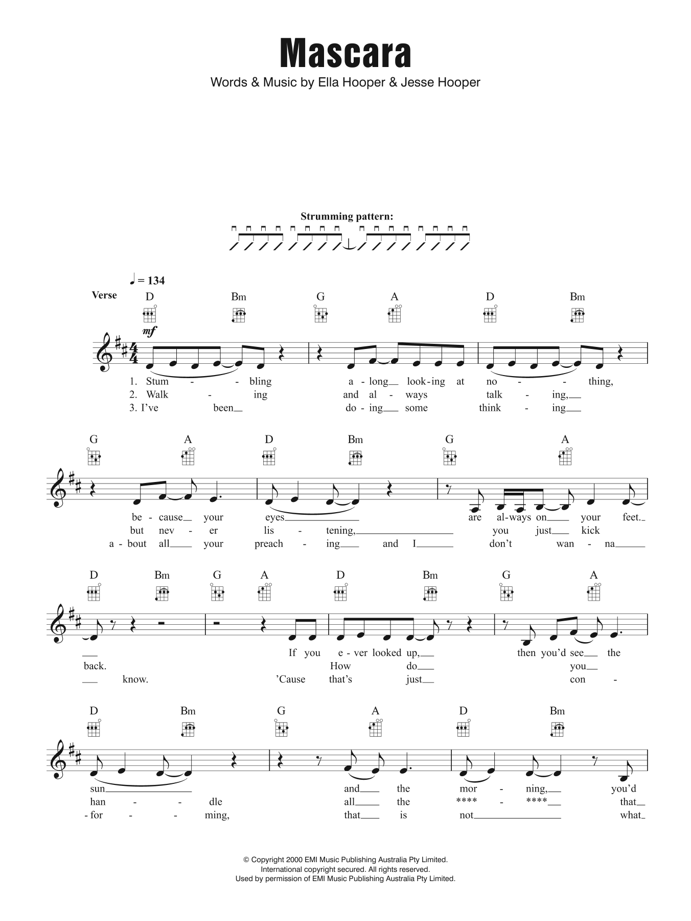 Killing Heidi Mascara sheet music notes and chords arranged for Ukulele
