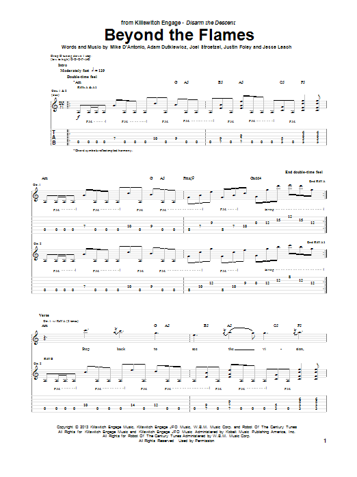 Killswitch Engage Beyond The Flames sheet music notes and chords arranged for Guitar Tab