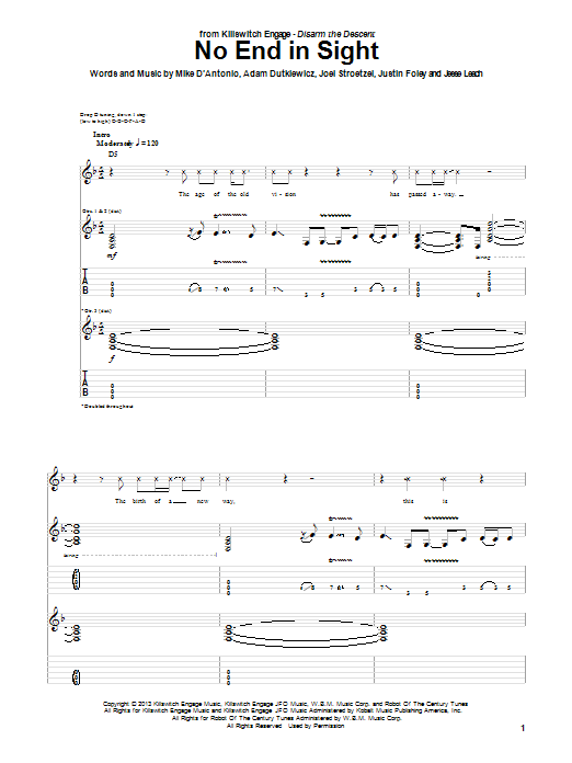 Killswitch Engage No End In Sight sheet music notes and chords arranged for Guitar Tab