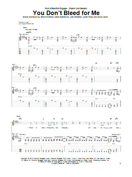 Killswitch Engage You Don't Bleed For Me sheet music notes and chords arranged for Guitar Tab