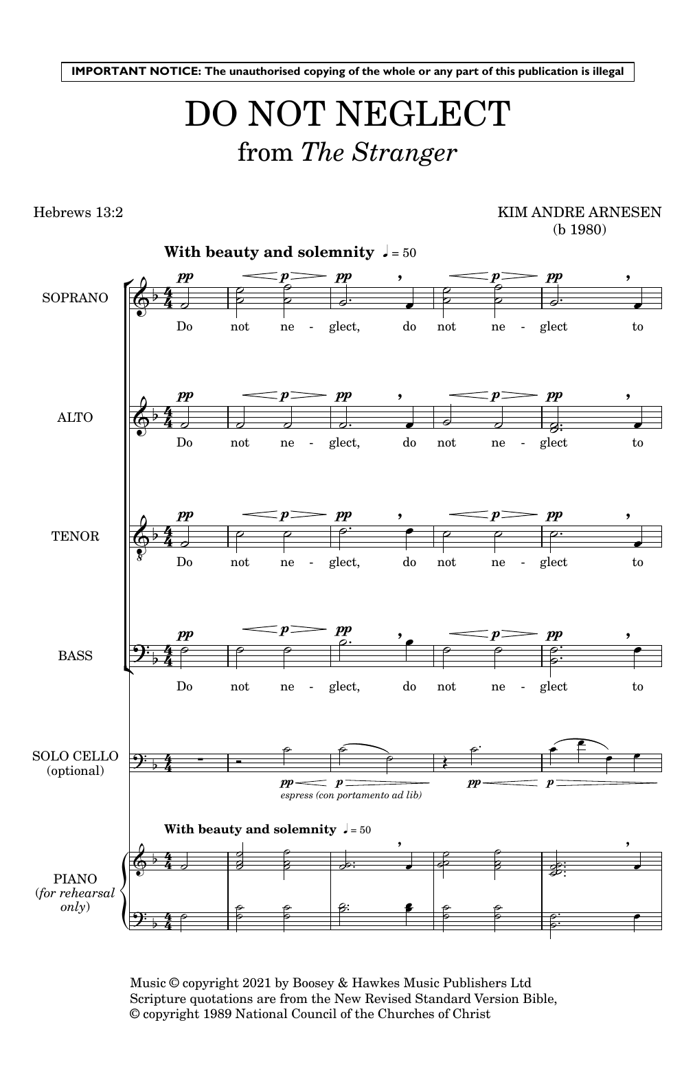 Kim André Arnesen Do Not Neglect (from The Stranger) sheet music notes and chords arranged for Choir