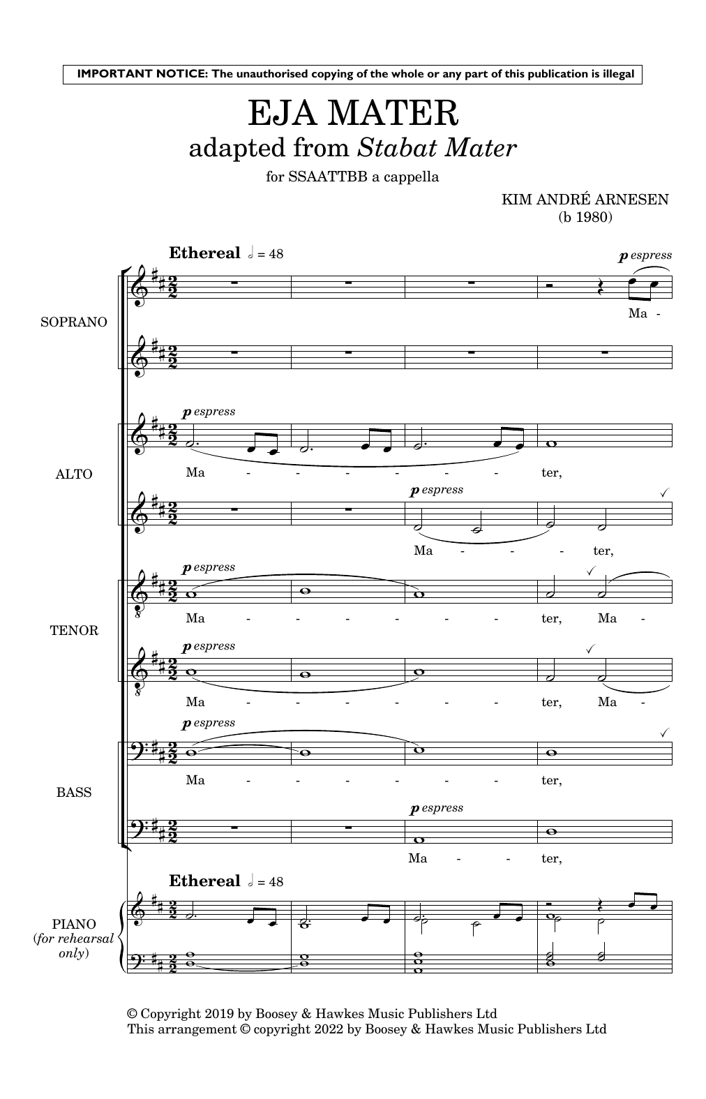 Kim André Arnesen Eja Mater (Adapted from Stabat Mater) (a cappella version) sheet music notes and chords arranged for SSAATTBB Choir