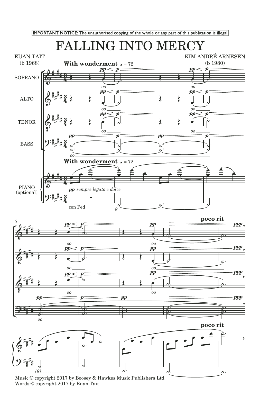 Kim André Arnesen Falling Into Mercy sheet music notes and chords arranged for SATB Choir