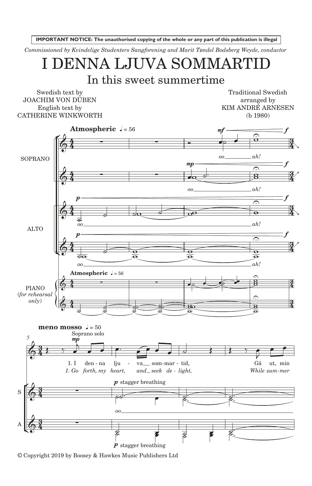 Kim André Arnesen I Denna Ljuva Sommartid sheet music notes and chords arranged for SSA Choir