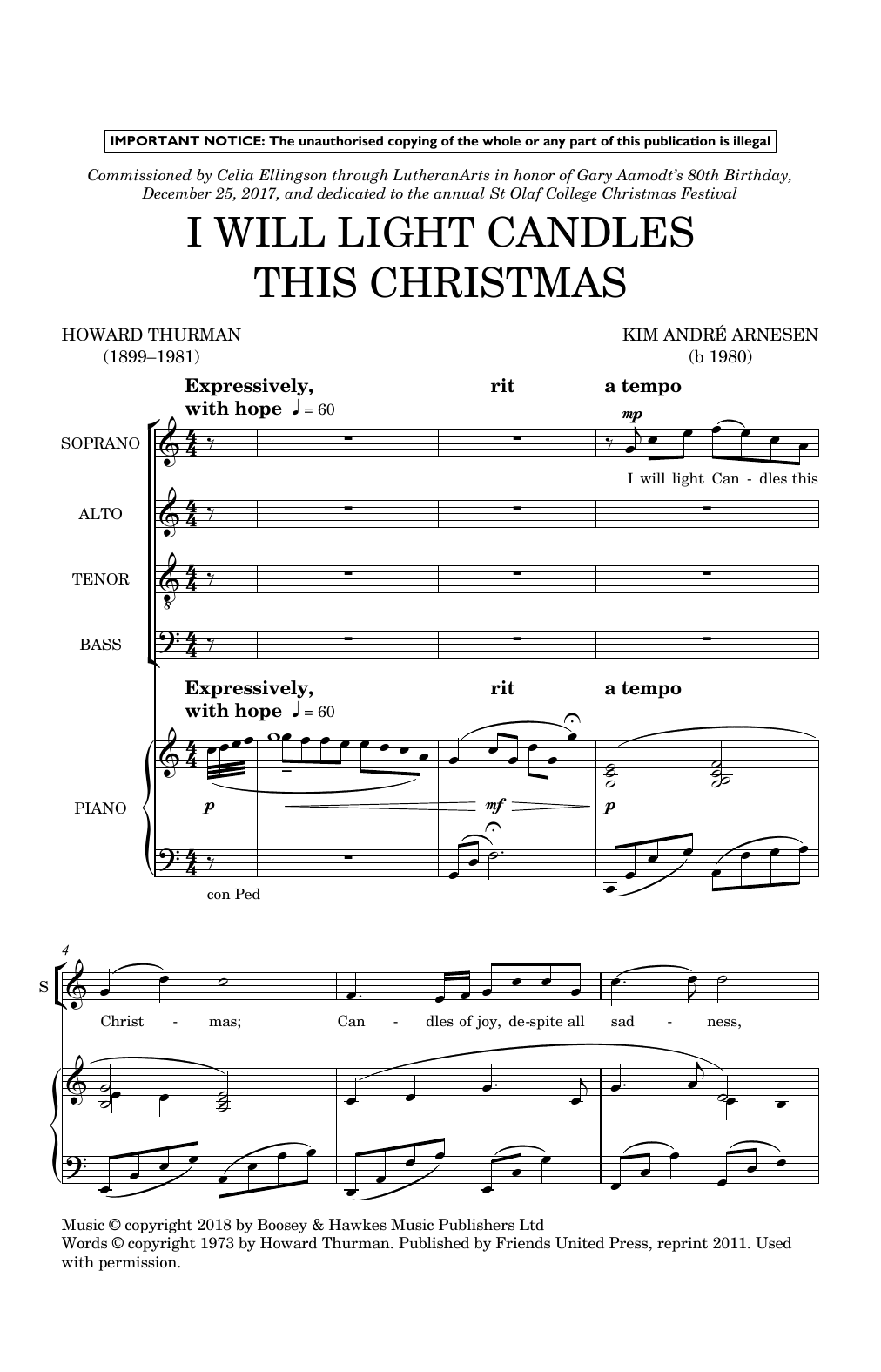 Kim Andre Arnesen I Will Light Candles This Christmas sheet music notes and chords arranged for SATB Choir