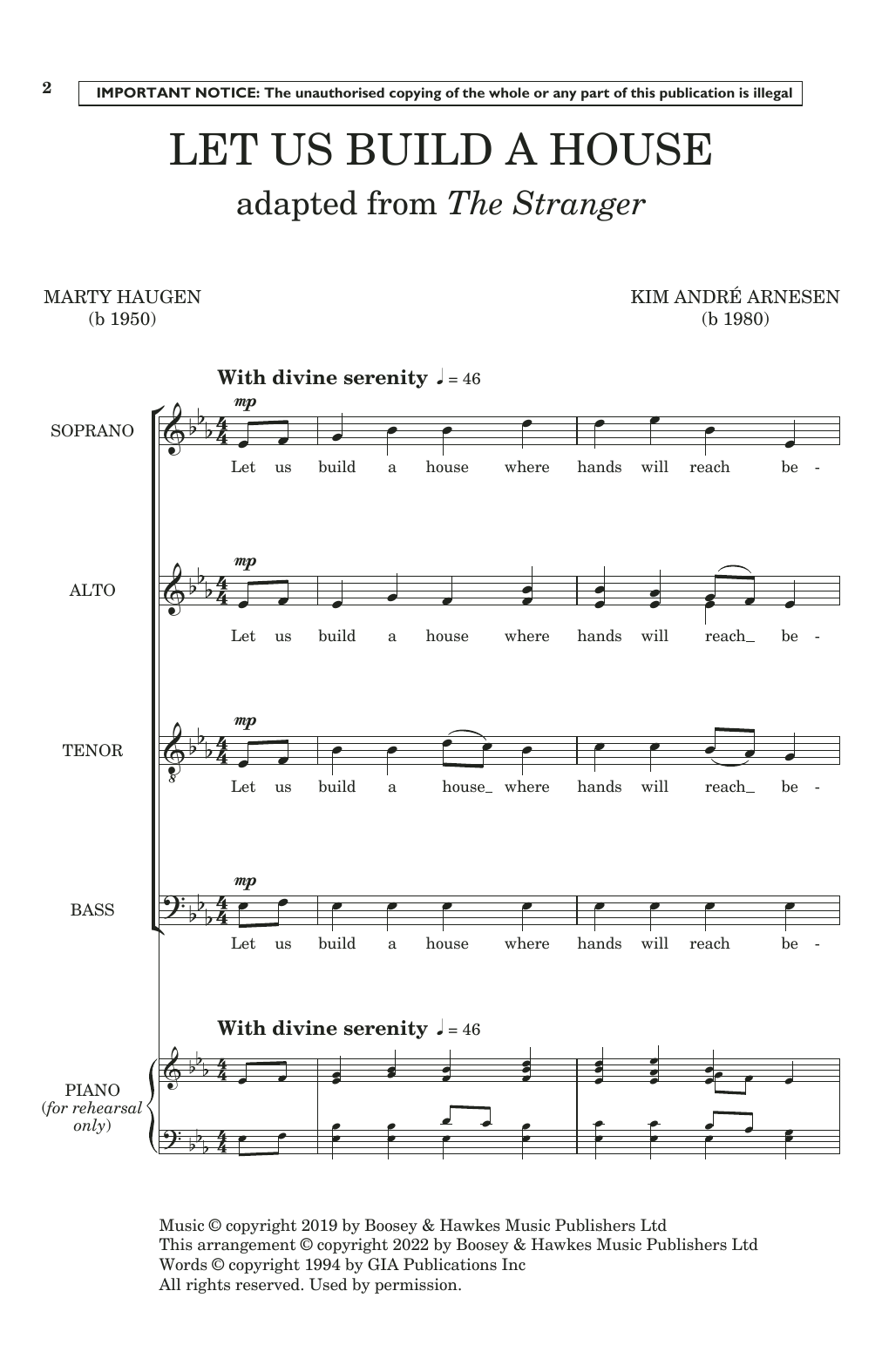 Kim André Arnesen Let Us Build A House (Adapted from The Stranger) sheet music notes and chords arranged for Choir