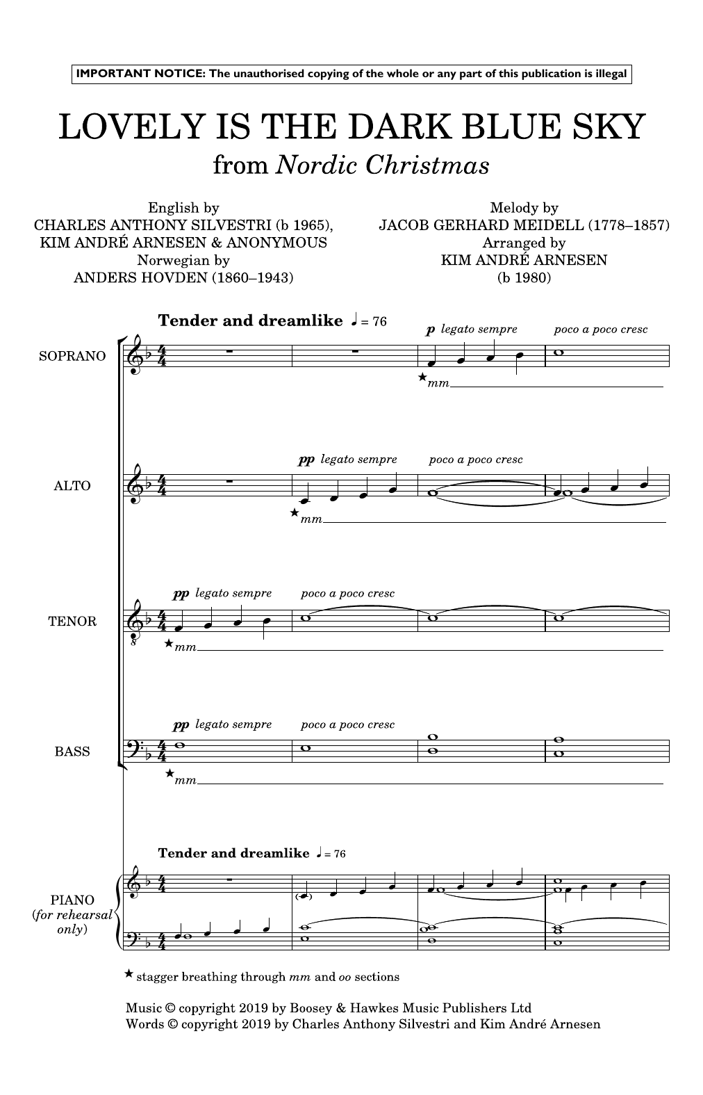 Kim André Arnesen Lovely Is The Dark Blue Sky (from Nordic Christmas) sheet music notes and chords arranged for Choir