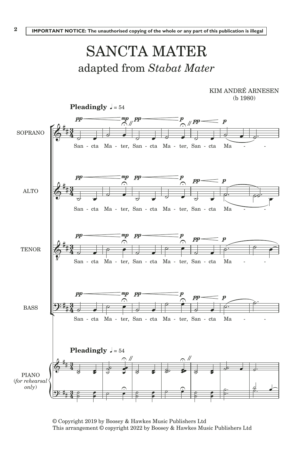 Kim André Arnesen Sancta Mater (Adapted from Stabat Mater) sheet music notes and chords arranged for Choir