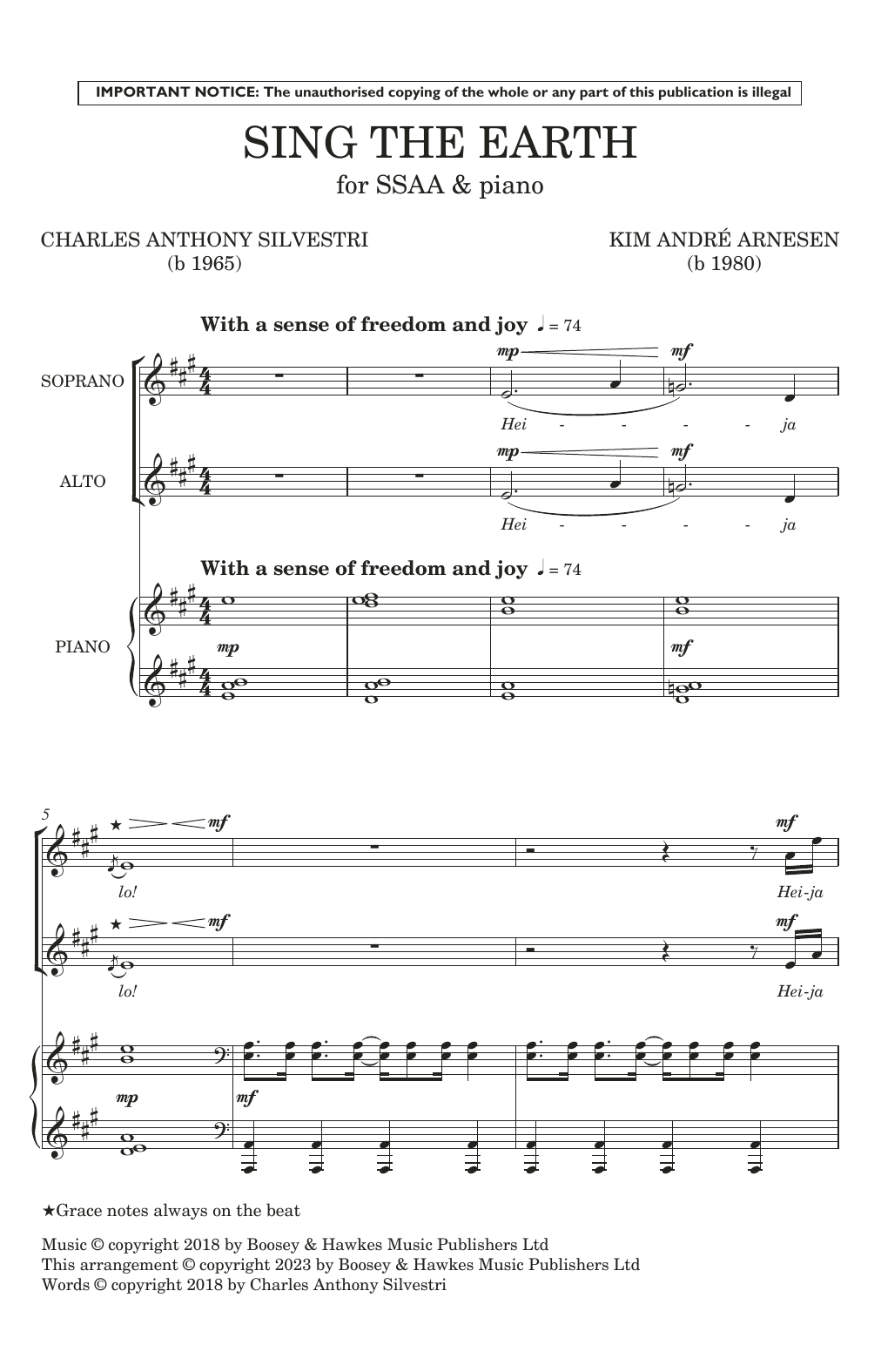 Kim André Arnesen Sing The Earth (Upper Voices) sheet music notes and chords arranged for SSAA Choir