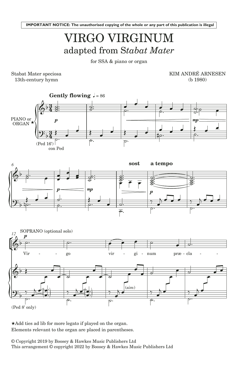 Kim André Arnesen Virgo Virginum (Adapted from Stabat Mater) sheet music notes and chords arranged for SSA Choir