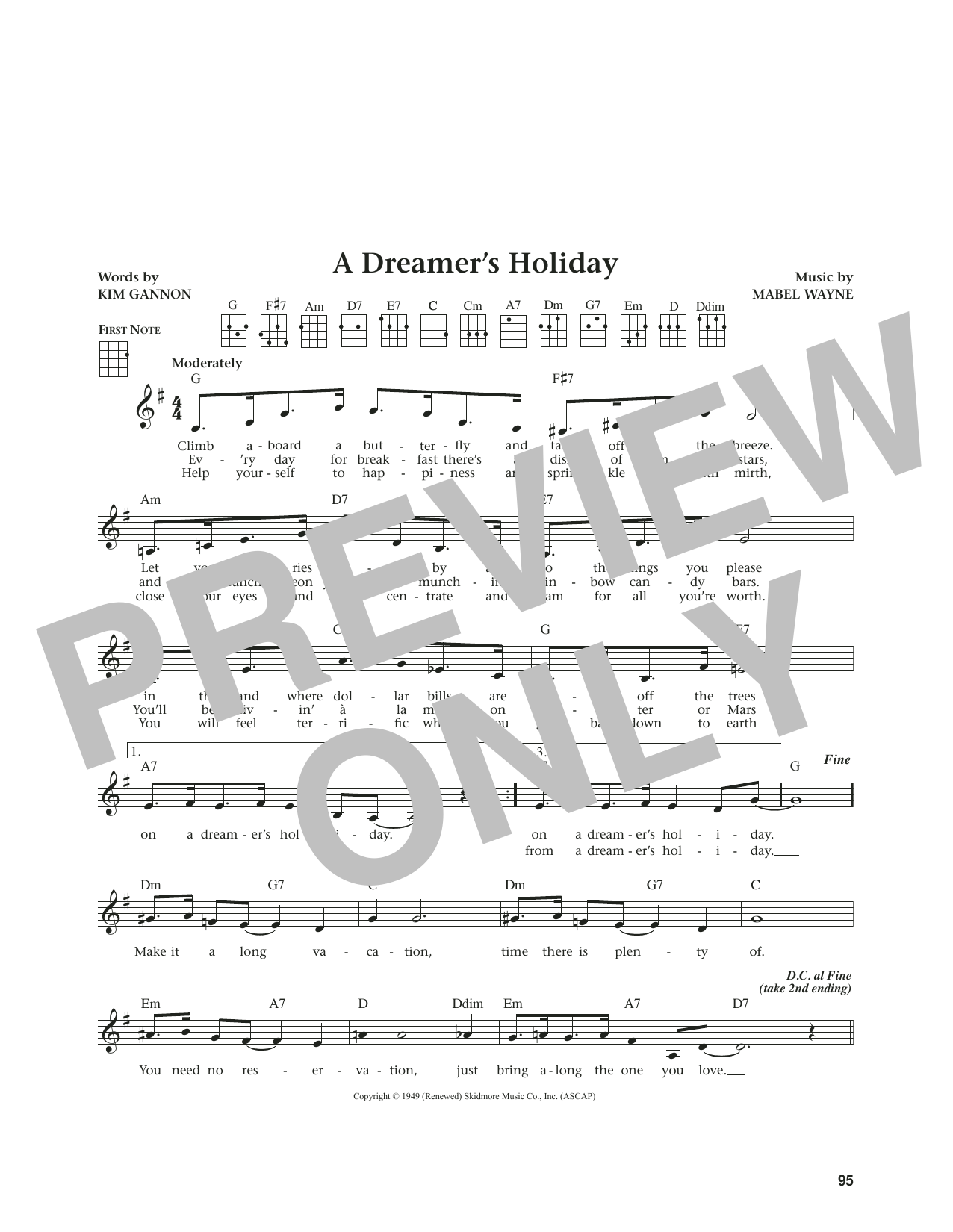 Kim Gannon A Dreamer's Holiday (from The Daily Ukulele) (arr. Jim Beloff) sheet music notes and chords arranged for Ukulele