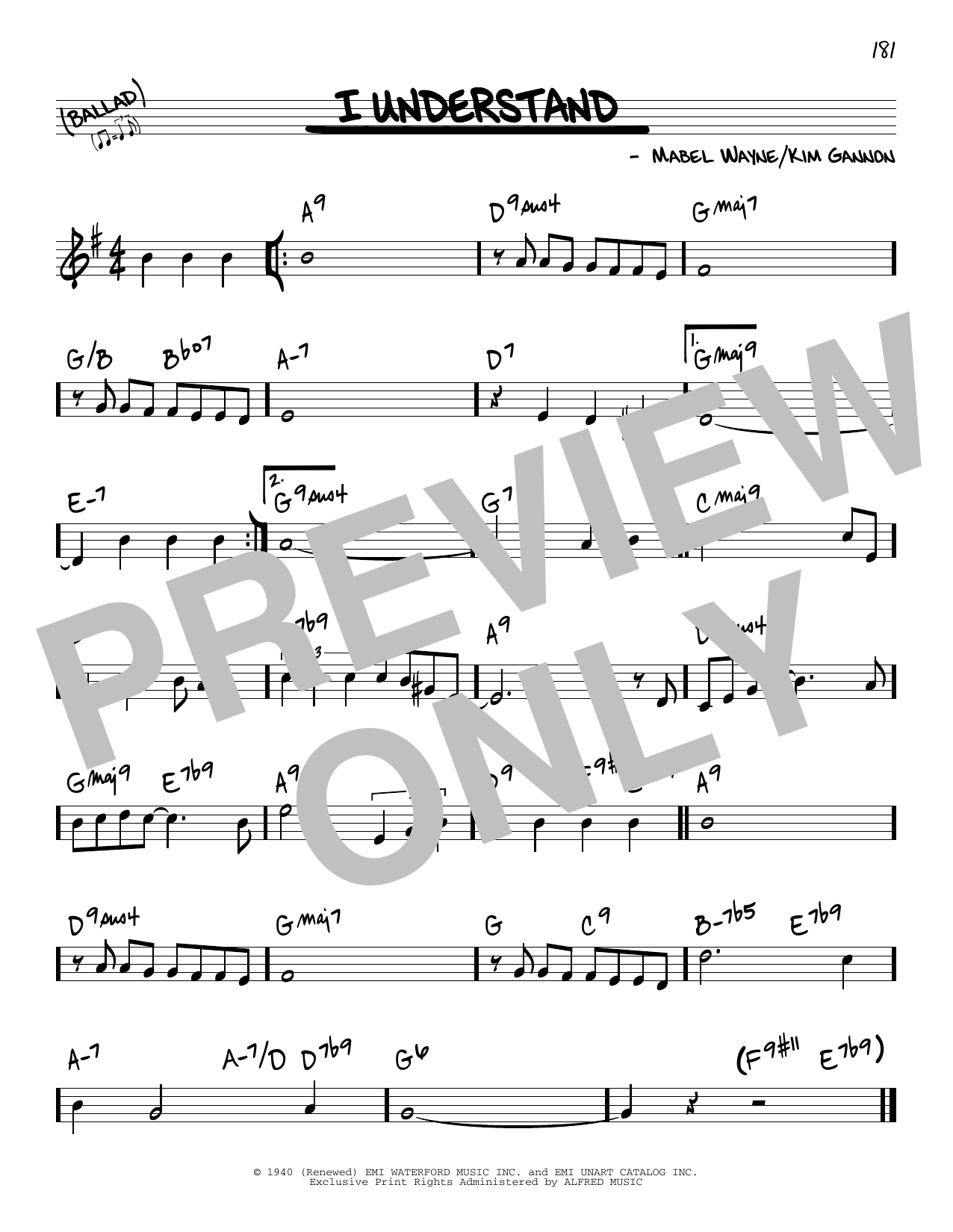 Kim Gannon I Understand sheet music notes and chords arranged for Real Book – Melody & Chords