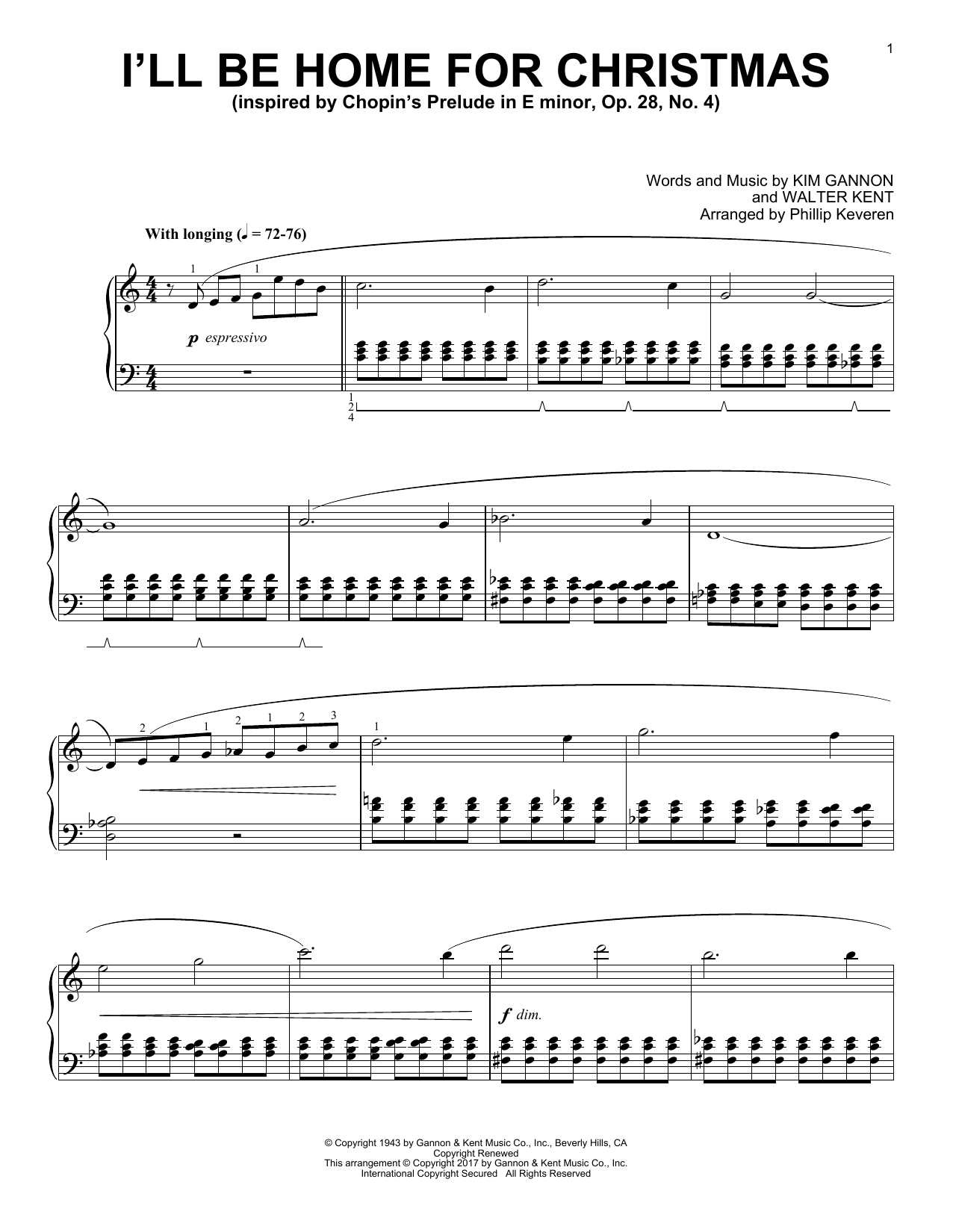 Kim Gannon I'll Be Home For Christmas [Classical version] (arr. Phillip Keveren) sheet music notes and chords arranged for Piano Solo
