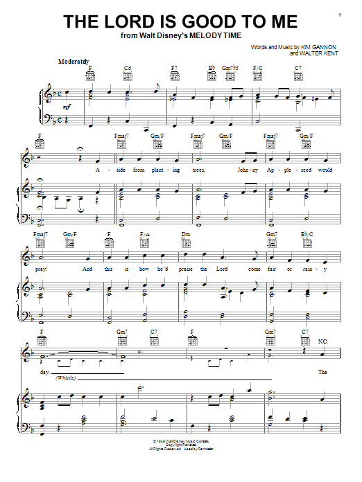 Kim Gannon The Lord Is Good To Me (from Johnny Appleseed) sheet music notes and chords arranged for Trumpet Solo