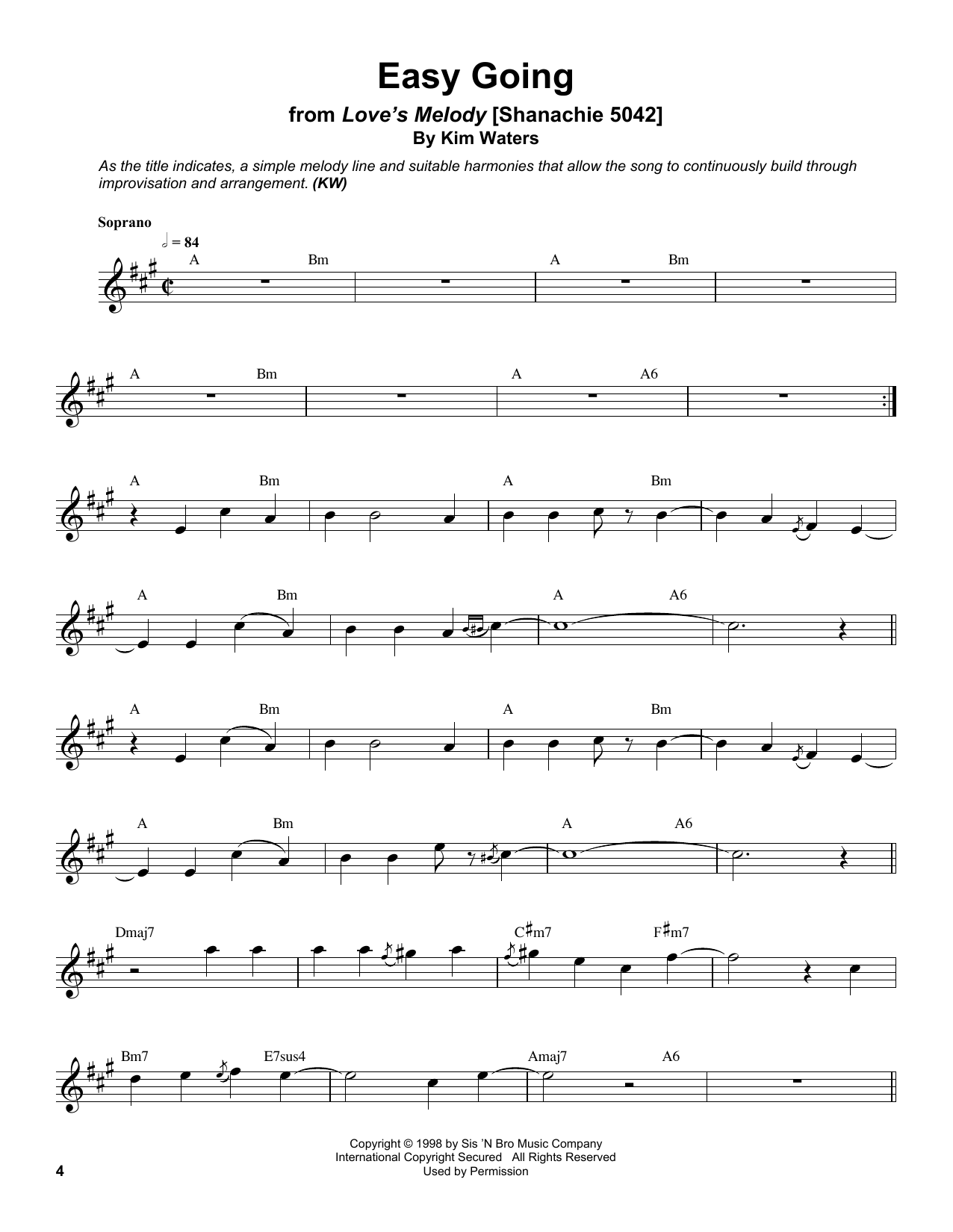 Kim Waters Easy Going sheet music notes and chords arranged for Soprano Sax Transcription