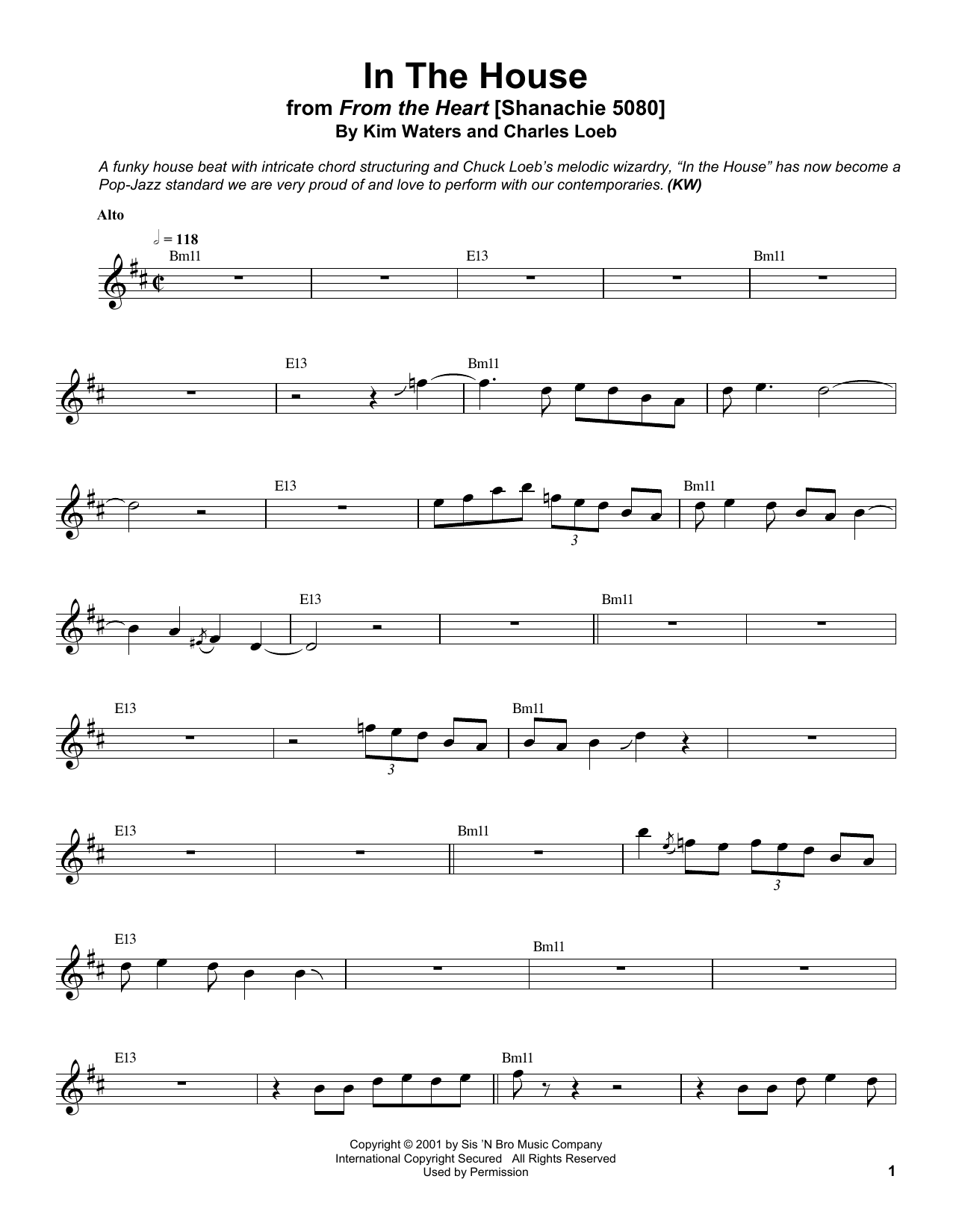 Kim Waters In The House sheet music notes and chords arranged for Alto Sax Transcription
