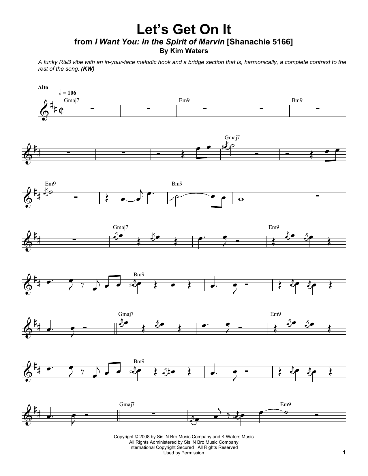 Kim Waters Let's Get On It sheet music notes and chords arranged for Alto Sax Transcription