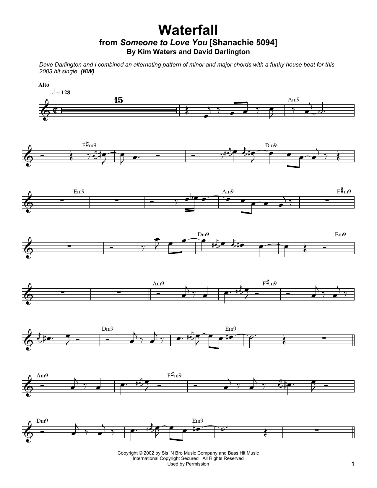 Kim Waters Waterfall sheet music notes and chords arranged for Alto Sax Transcription
