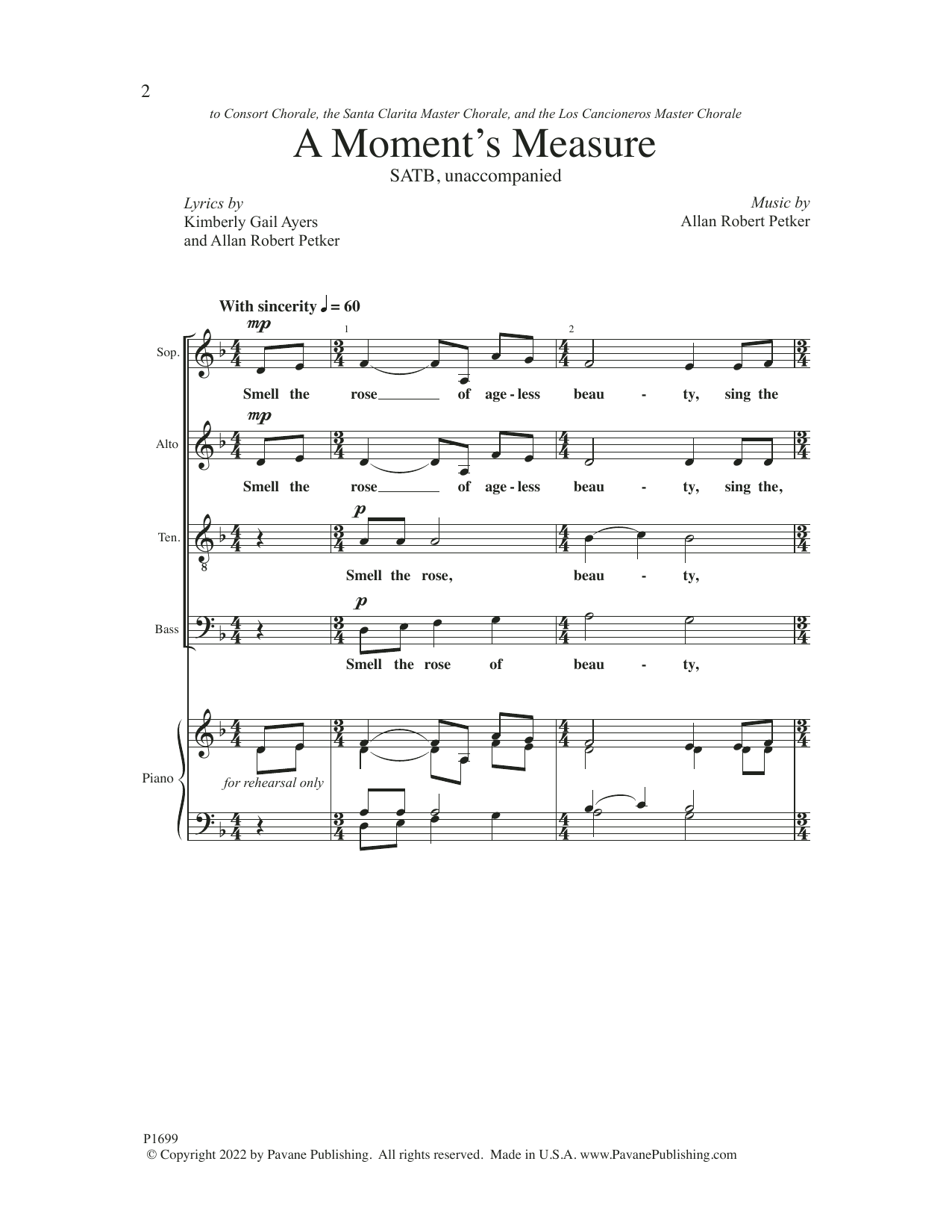 Kimberly Gail Ayers and Allan Robert Petker A Moment's Measure sheet music notes and chords arranged for SATB Choir