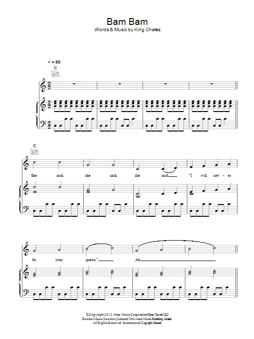 King Charles Bam Bam sheet music notes and chords arranged for Piano, Vocal & Guitar Chords