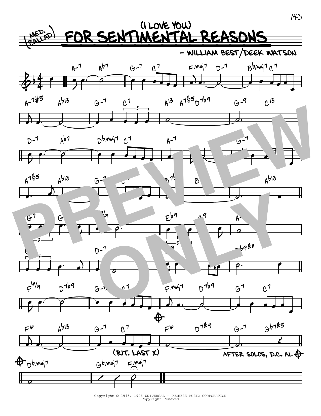 King Cole Trio (I Love You) For Sentimental Reasons [Reharmonized version] (arr. Jack Grassel) sheet music notes and chords arranged for Real Book – Melody & Chords
