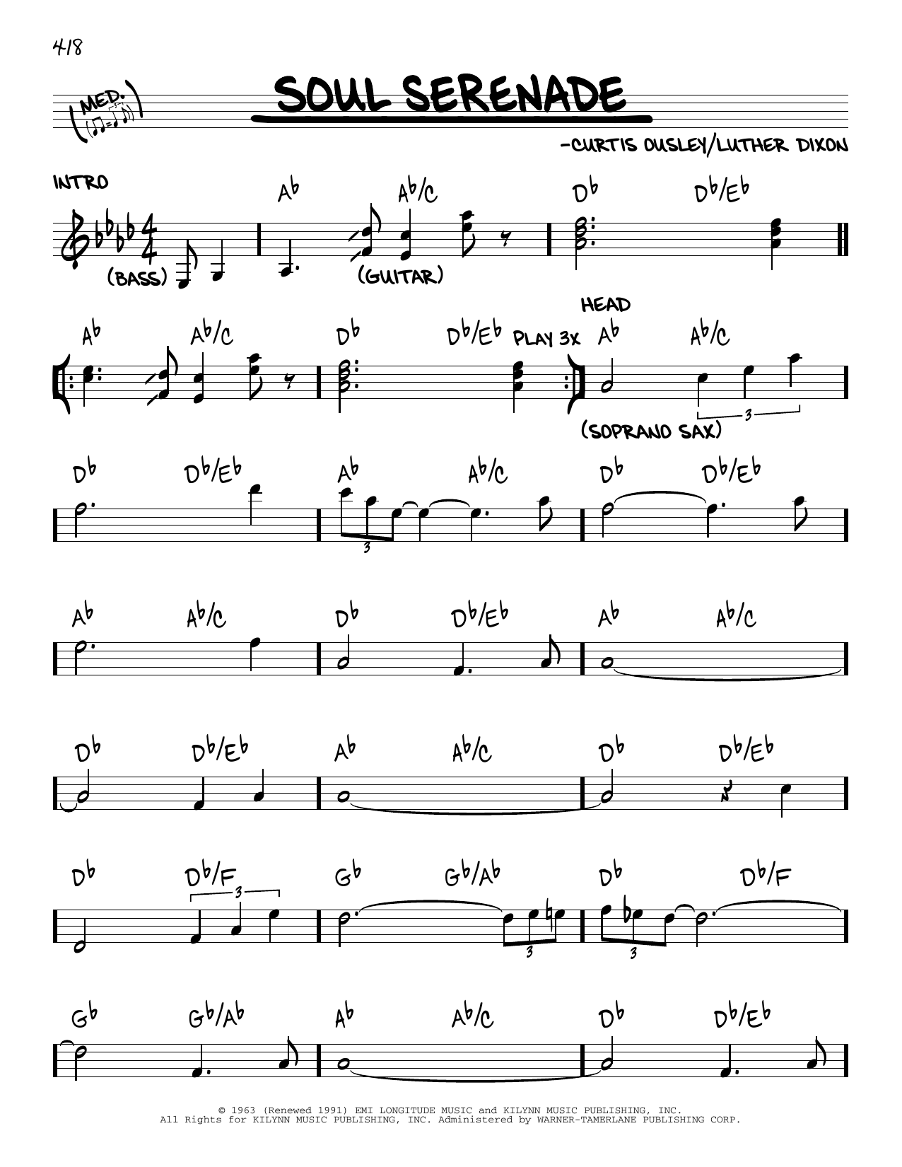 King Curtis Soul Serenade sheet music notes and chords arranged for Real Book – Melody & Chords