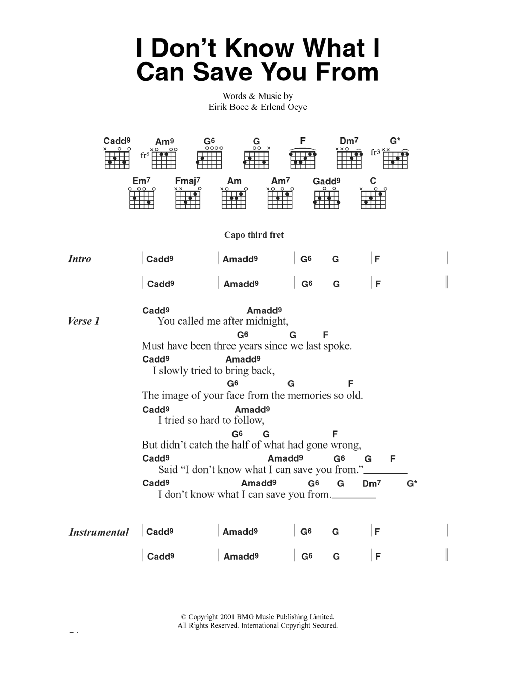 Kings Of Convenience I Don't Know What I Can Save You From sheet music notes and chords arranged for Guitar Chords/Lyrics