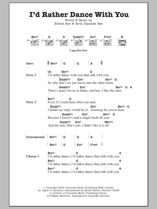 Kings Of Convenience I'd Rather Dance With You sheet music notes and chords arranged for Guitar Chords/Lyrics