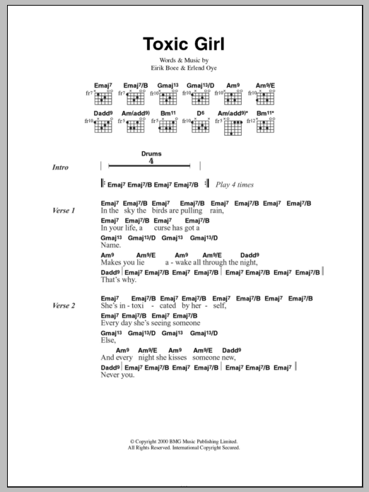 Kings Of Convenience Toxic Girl sheet music notes and chords arranged for Guitar Chords/Lyrics