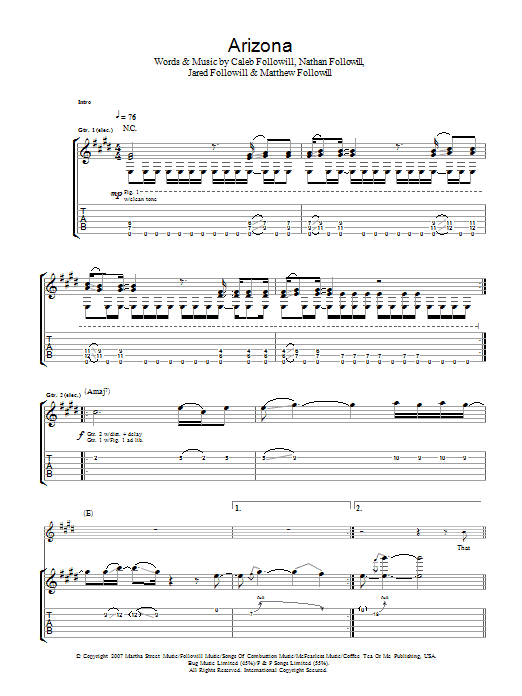 Kings Of Leon Arizona sheet music notes and chords arranged for Guitar Tab