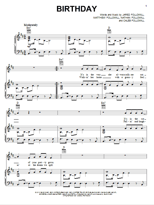 Kings Of Leon Birthday sheet music notes and chords arranged for Guitar Tab