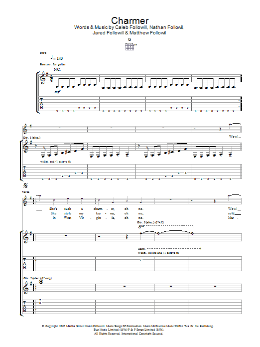 Kings Of Leon Charmer sheet music notes and chords arranged for Guitar Tab