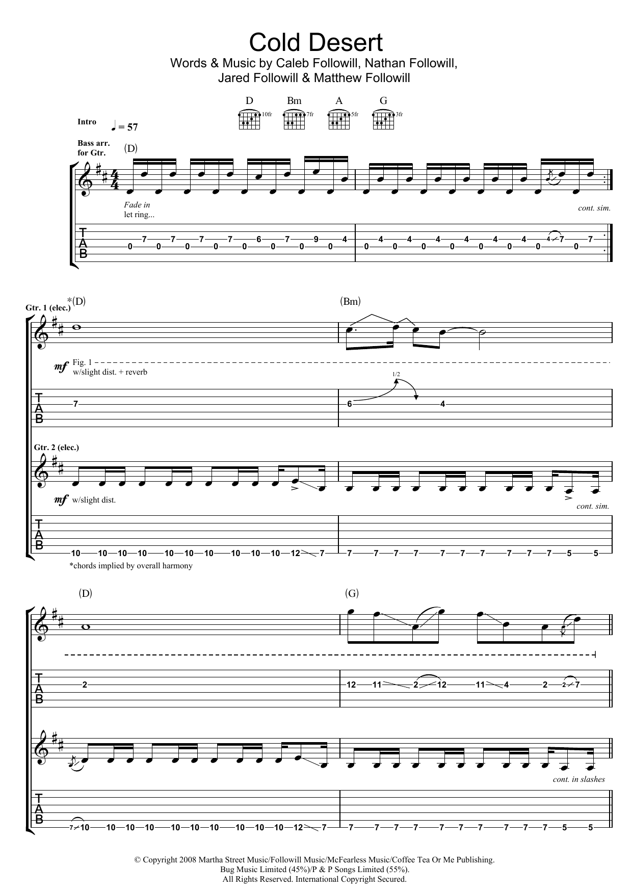 Kings Of Leon Cold Desert sheet music notes and chords arranged for Guitar Tab