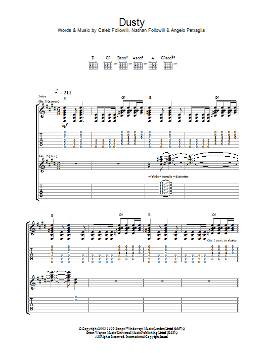 Kings Of Leon Dusty sheet music notes and chords arranged for Guitar Tab