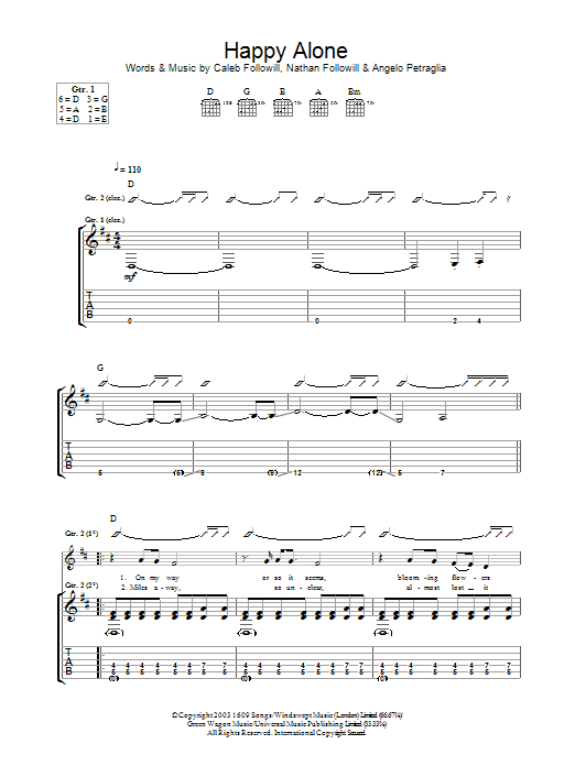 Kings Of Leon Happy Alone sheet music notes and chords arranged for Guitar Tab