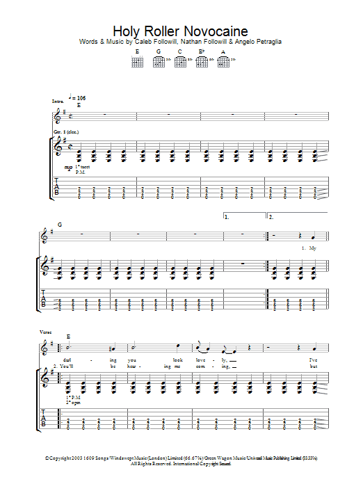 Kings Of Leon Holy Roller Novocaine sheet music notes and chords arranged for Guitar Tab