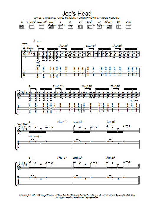 Kings Of Leon Joe's Head sheet music notes and chords arranged for Guitar Tab
