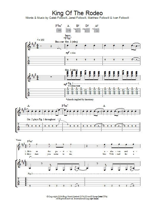 Kings Of Leon King Of The Rodeo sheet music notes and chords arranged for Guitar Chords/Lyrics