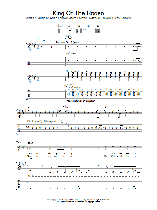 Kings Of Leon King Of The Rodeo sheet music notes and chords arranged for Guitar Tab (Single Guitar)