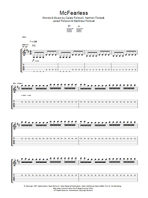 Kings Of Leon McFearless sheet music notes and chords arranged for Guitar Tab