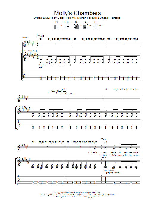 Kings Of Leon Molly's Chambers sheet music notes and chords arranged for Guitar Tab