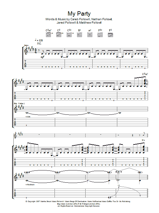 Kings Of Leon My Party sheet music notes and chords arranged for Guitar Tab
