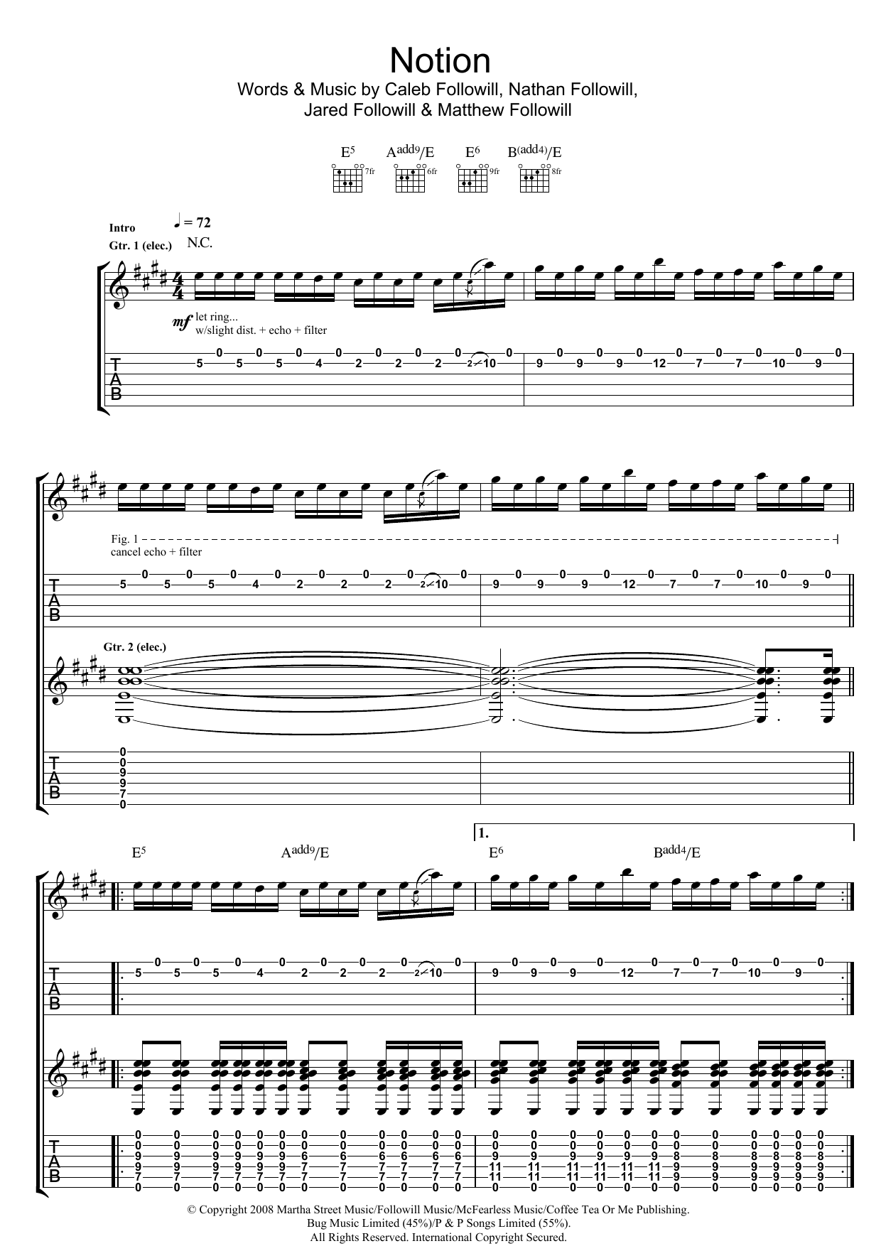 Kings Of Leon Notion sheet music notes and chords arranged for Guitar Tab