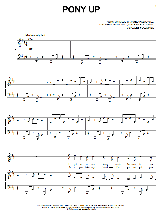 Kings Of Leon Pony Up sheet music notes and chords arranged for Guitar Tab